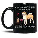 Akita And Wine Funny Dog Black Coffee Mug, Gift Coffee Mug - Black