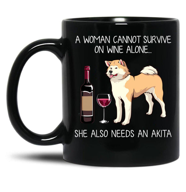Akita And Wine Funny Dog Black Coffee Mug, Gift Coffee Mug - Black