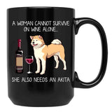 Akita And Wine Funny Dog Black Coffee Mug, Gift Coffee Mug