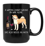 Akita And Wine Funny Dog Black Coffee Mug, Gift Coffee Mug