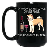 Akita And Wine Funny Dog Black Coffee Mug, Gift Coffee Mug
