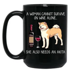 Akita And Wine Funny Dog Black Coffee Mug, Gift Coffee Mug