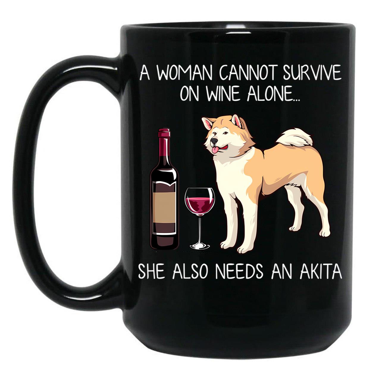 Akita And Wine Funny Dog Black Coffee Mug, Gift Coffee Mug
