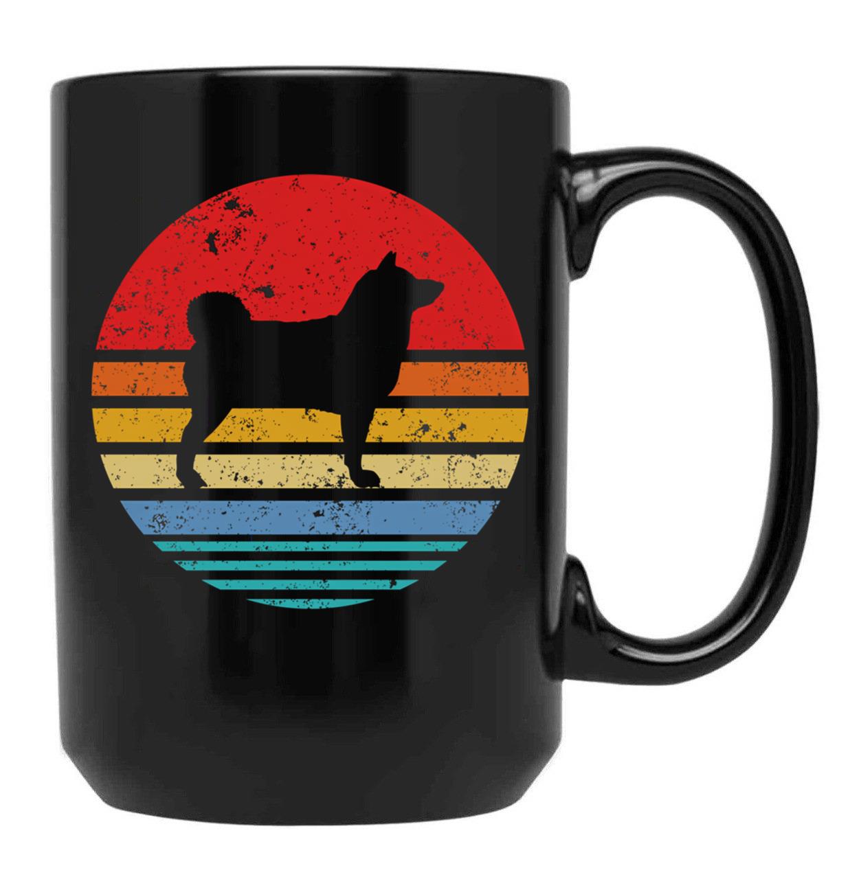 Akita Inu Retro Sunset Dog Black Coffee Mug, Gift Coffee Mug