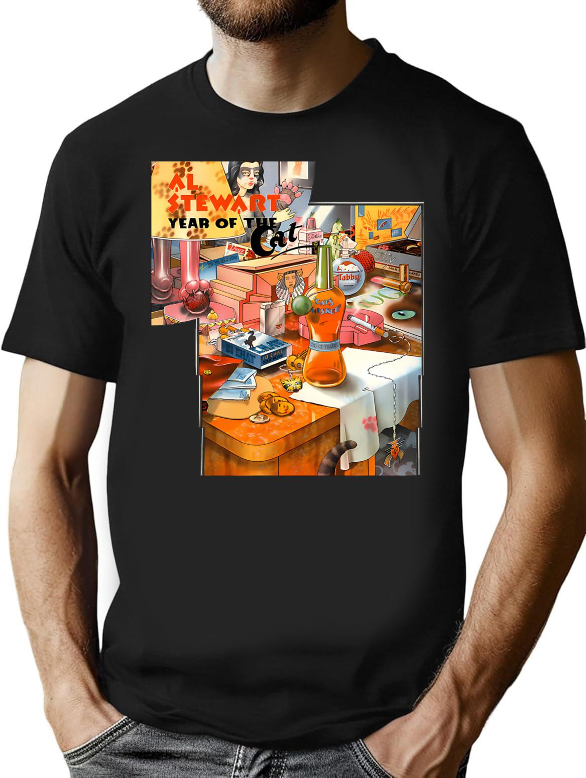 Al Stewart Year Of The Cat T-Shirt for Men & Women, T-Shirts Graphic Tee - Black