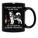 Alaskan Malamute And Wine Funny Dog Black Coffee Mug, Gift Coffee Mug - Black