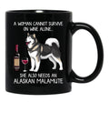 Alaskan Malamute And Wine Funny Dog Black Coffee Mug, Gift Coffee Mug - Black