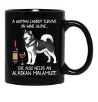 Alaskan Malamute And Wine Funny Dog Black Coffee Mug, Gift Coffee Mug - Black