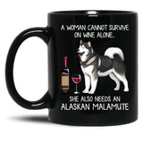 Alaskan Malamute And Wine Funny Dog Black Coffee Mug, Gift Coffee Mug - Black