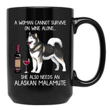Alaskan Malamute And Wine Funny Dog Black Coffee Mug, Gift Coffee Mug