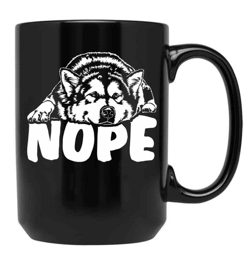 Alaskan Malamute Nope Dog Saying Black Coffee Mug, Gift Coffee Mug