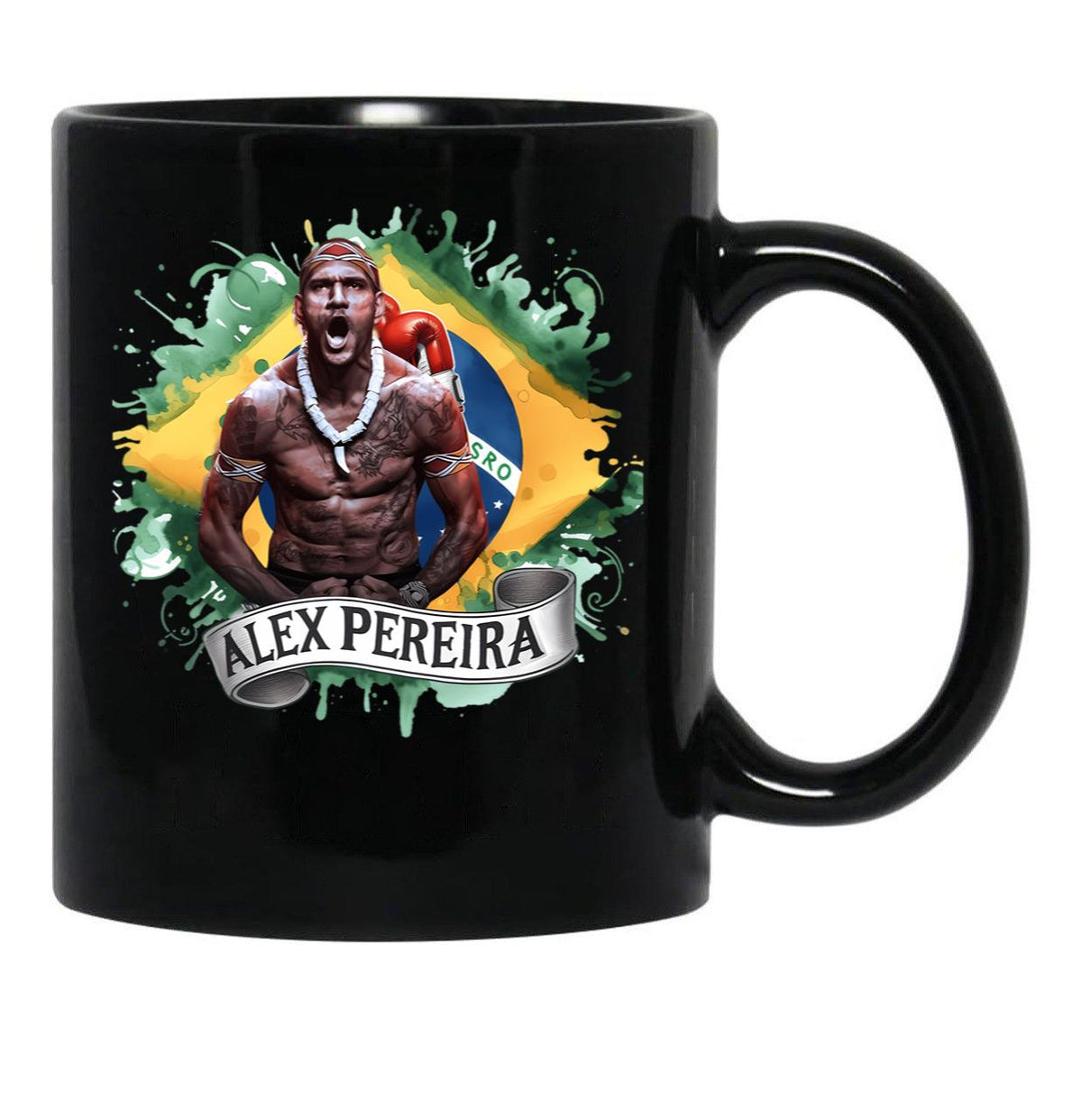 Alex Pereira Brazil Flag Alex Pereira Black Coffee Mug, Gift Coffee Mug - Black