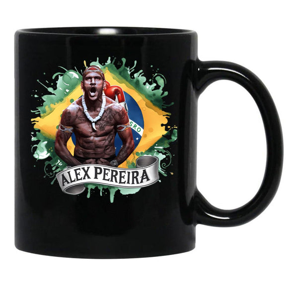 Alex Pereira Brazil Flag Alex Pereira Black Coffee Mug, Gift Coffee Mug - Black