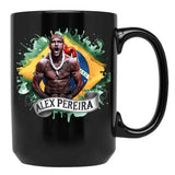 Alex Pereira Brazil Flag Alex Pereira Black Coffee Mug, Gift Coffee Mug