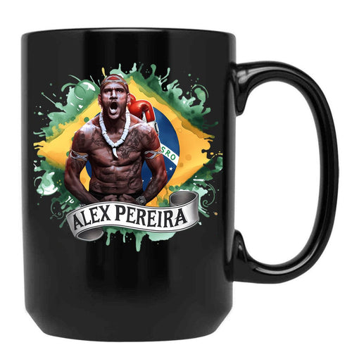 Alex Pereira Brazil Flag Alex Pereira Black Coffee Mug, Gift Coffee Mug