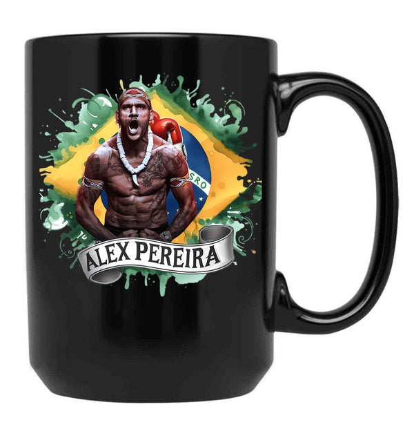 Alex Pereira Brazil Flag Alex Pereira Black Coffee Mug, Gift Coffee Mug