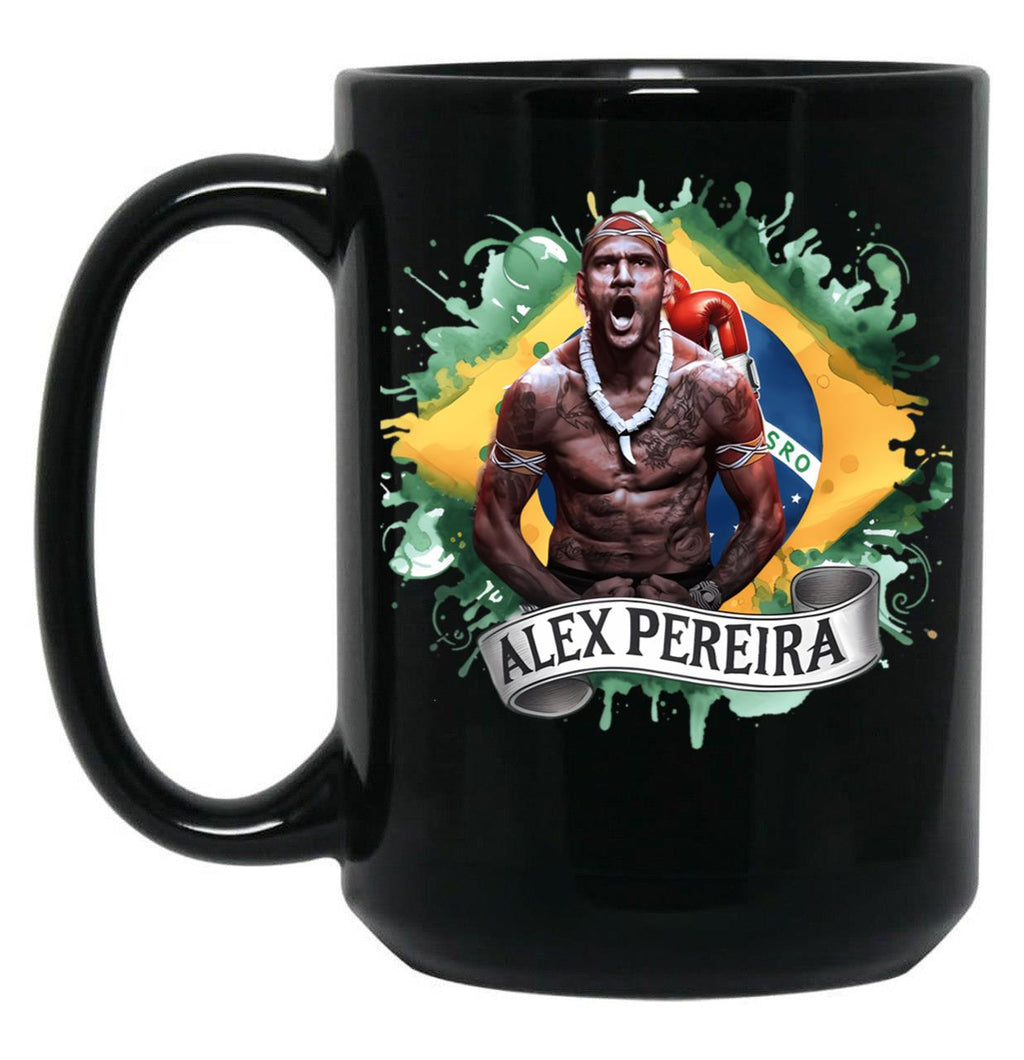 Alex Pereira Brazil Flag Alex Pereira Black Coffee Mug, Gift Coffee Mug