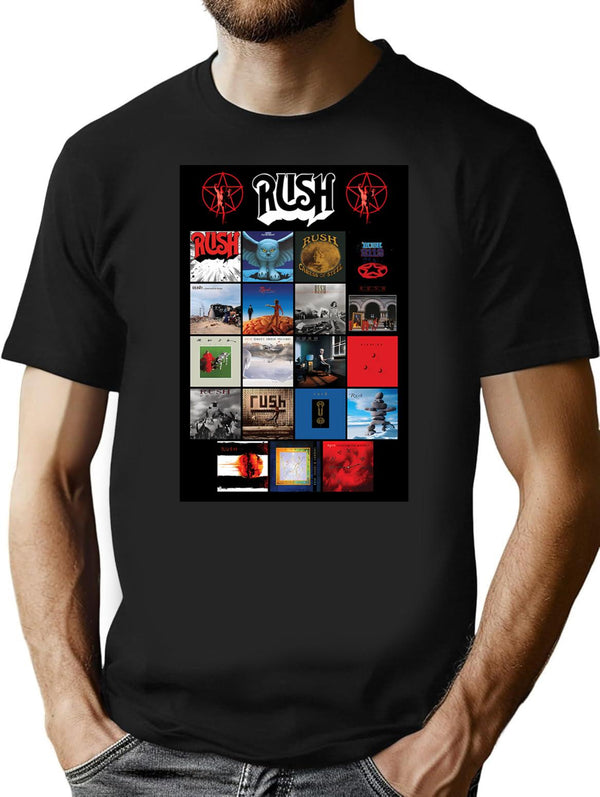 All Album Posters Rushband Completed T-Shirt for Men & Women, T-Shirts Graphic Tee - Black