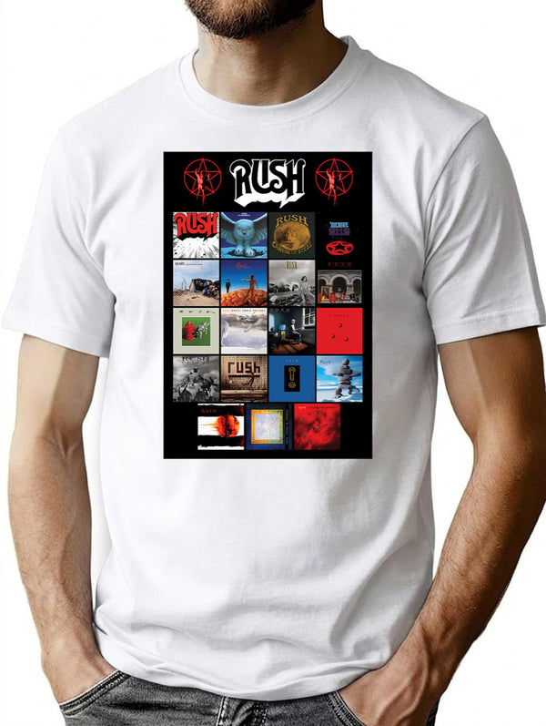 All Album Posters Rushband Completed T-Shirt for Men & Women, T-Shirts Graphic Tee - White