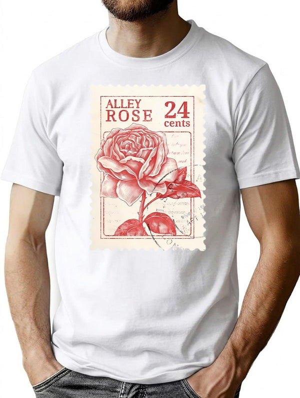 Alley Rose Stamp T-Shirt for Men & Women, T-Shirts Graphic Tee - White