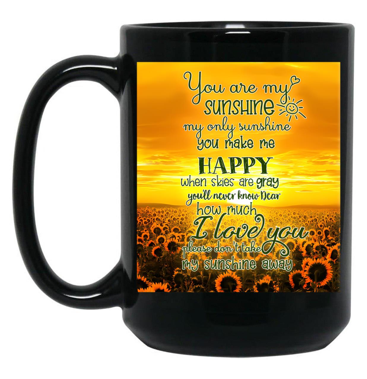 Alpaca You Are My Sunshine Yellow Sunflower Field Black Coffee Mug