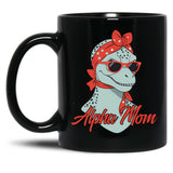 Alpha Mom Funny Dinosaur Mother Cool Dinosaur Black Coffee Mug, Gift Coffee Mug - Black