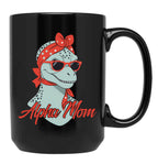 Alpha Mom Funny Dinosaur Mother Cool Dinosaur Black Coffee Mug, Gift Coffee Mug