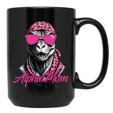 Alpha Mom Funny Dinosaur Mother Icon Black Coffee Mug, Gift Coffee Mug