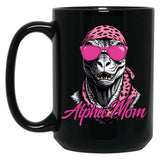 Alpha Mom Funny Dinosaur Mother Icon Black Coffee Mug, Gift Coffee Mug
