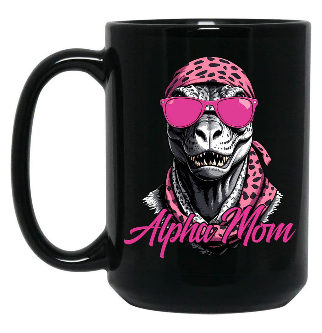Alpha Mom Funny Dinosaur Mother Icon Black Coffee Mug, Gift Coffee Mug