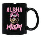 Alpha Mom Funny Iconic Dinosaur Mother Black Coffee Mug, Gift Coffee Mug - Black