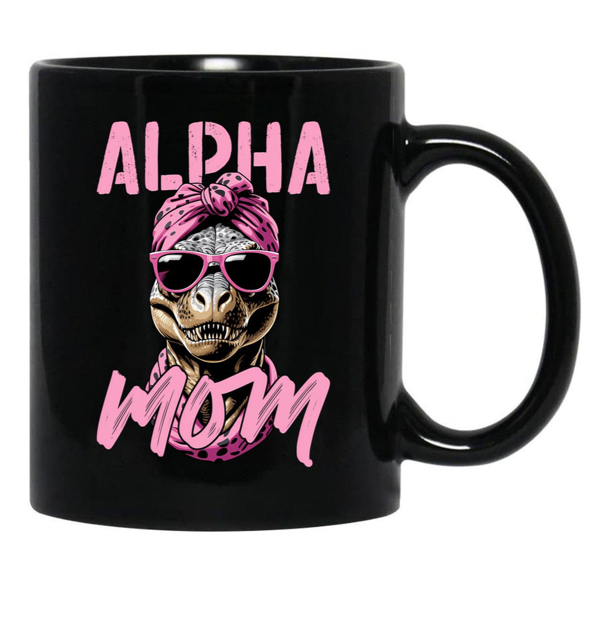 Alpha Mom Funny Iconic Dinosaur Mother Black Coffee Mug, Gift Coffee Mug - Black