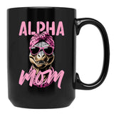 Alpha Mom Funny Iconic Dinosaur Mother Black Coffee Mug, Gift Coffee Mug