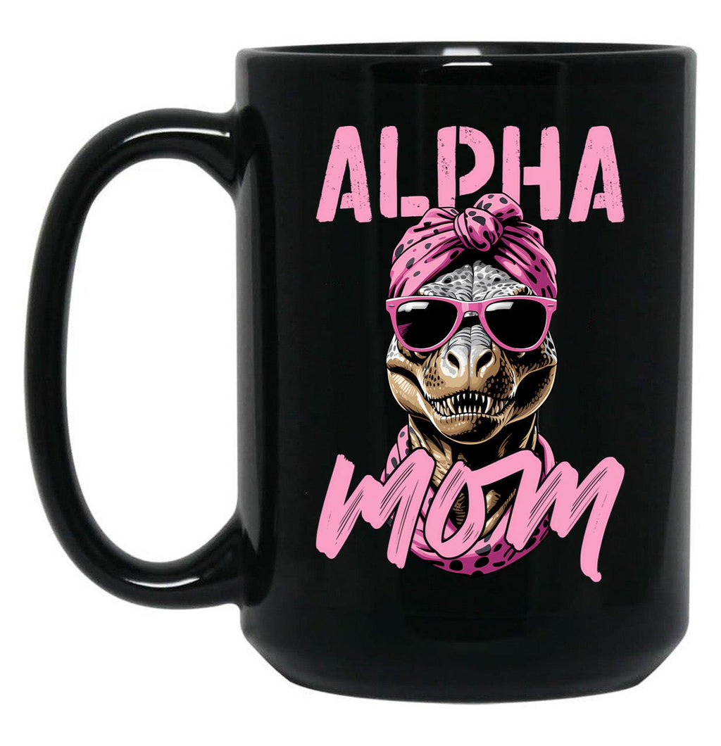 Alpha Mom Funny Iconic Dinosaur Mother Black Coffee Mug, Gift Coffee Mug
