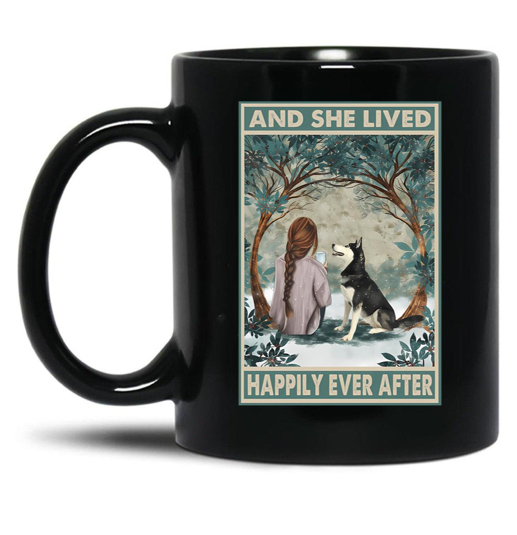 And She Lived Happily Ever After Husky Poster Black Coffee Mug