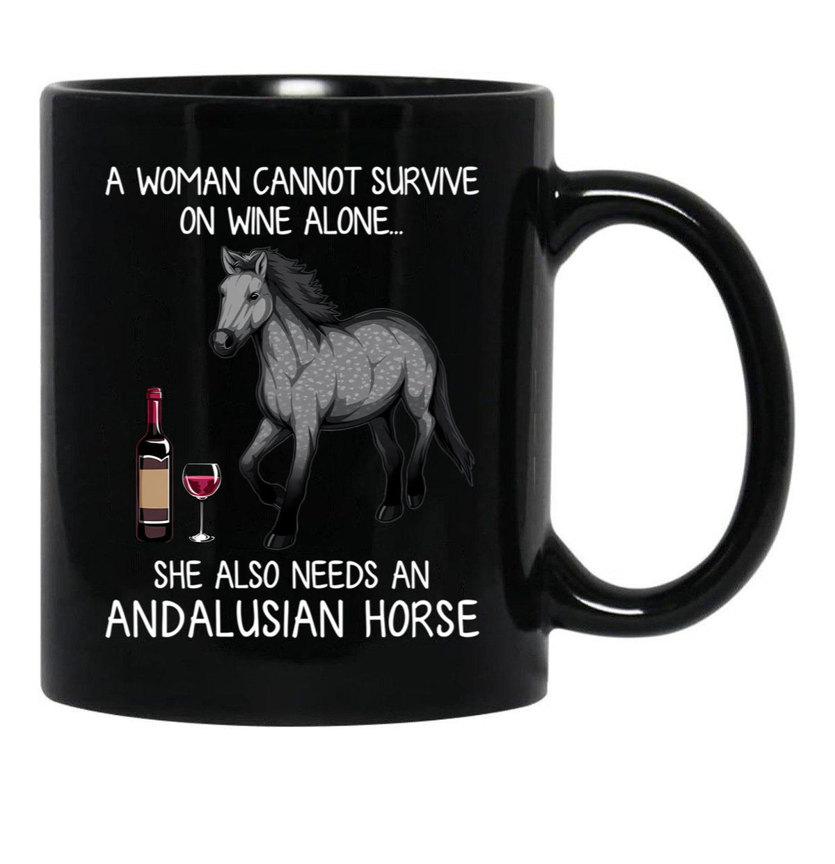 Andalusian Horse And Wine Funny Horse Black Coffee Mug, Gift Coffee Mug - Black