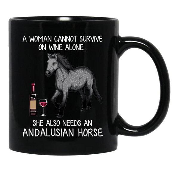 Andalusian Horse And Wine Funny Horse Black Coffee Mug, Gift Coffee Mug - Black