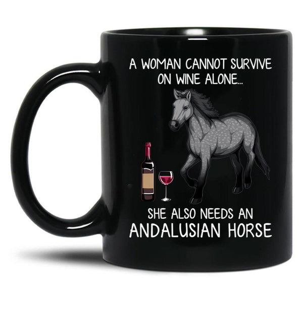 Andalusian Horse And Wine Funny Horse Black Coffee Mug, Gift Coffee Mug - Black