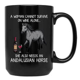Andalusian Horse And Wine Funny Horse Black Coffee Mug, Gift Coffee Mug
