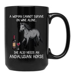 Andalusian Horse And Wine Funny Horse Black Coffee Mug, Gift Coffee Mug