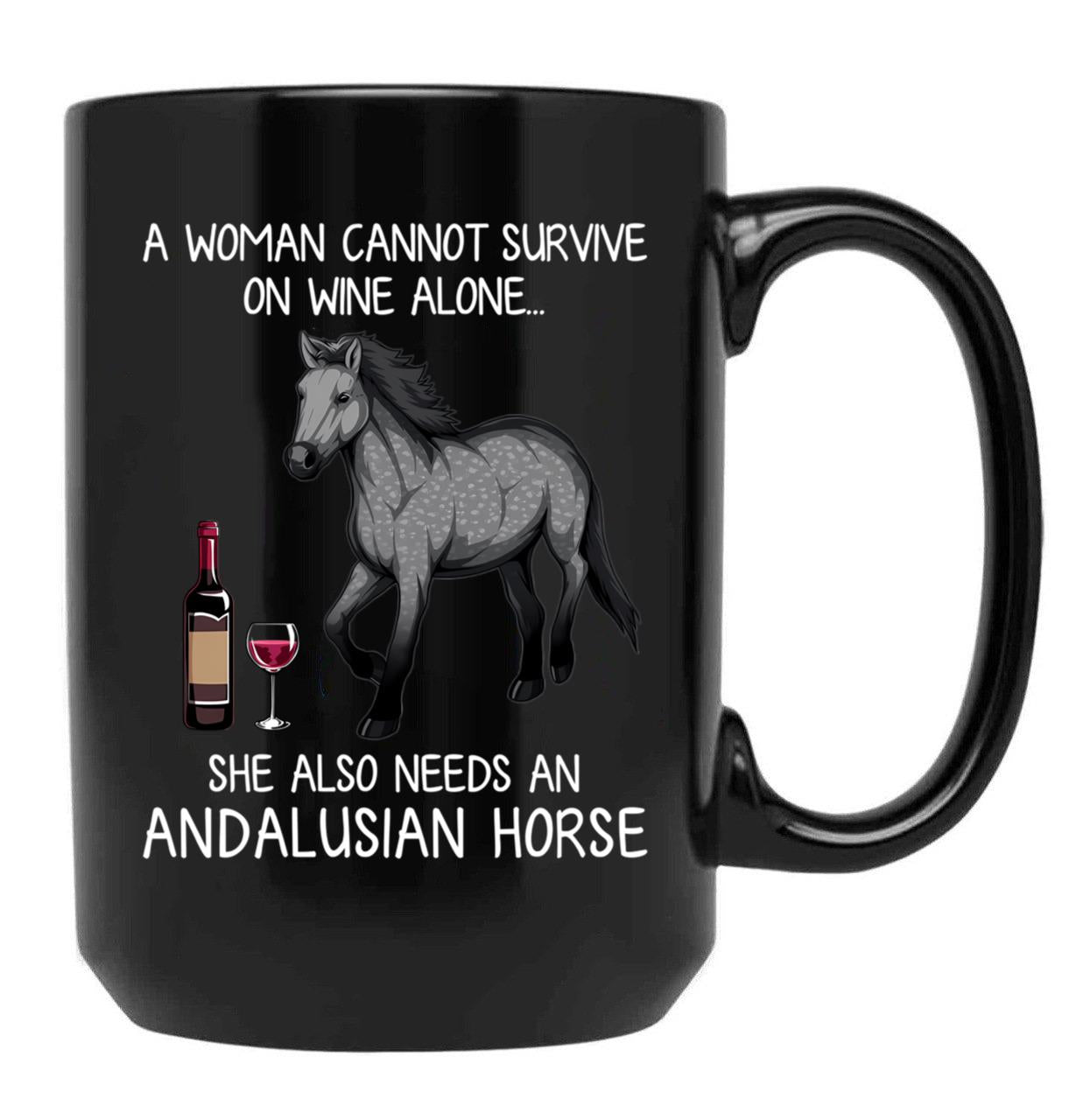 Andalusian Horse And Wine Funny Horse Black Coffee Mug, Gift Coffee Mug