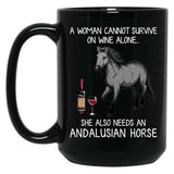 Andalusian Horse And Wine Funny Horse Black Coffee Mug, Gift Coffee Mug