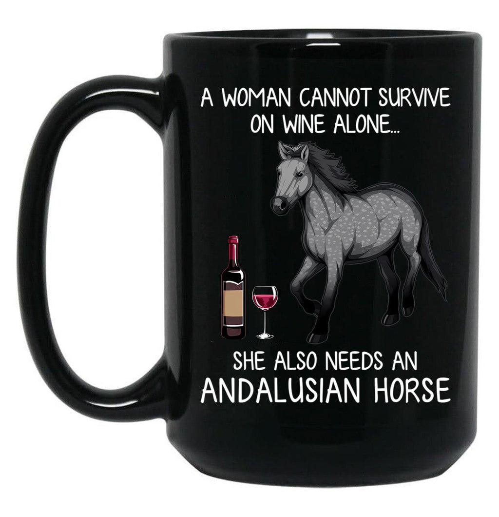 Andalusian Horse And Wine Funny Horse Black Coffee Mug, Gift Coffee Mug
