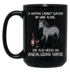 Andalusian Horse And Wine Funny Horse Black Coffee Mug, Gift Coffee Mug