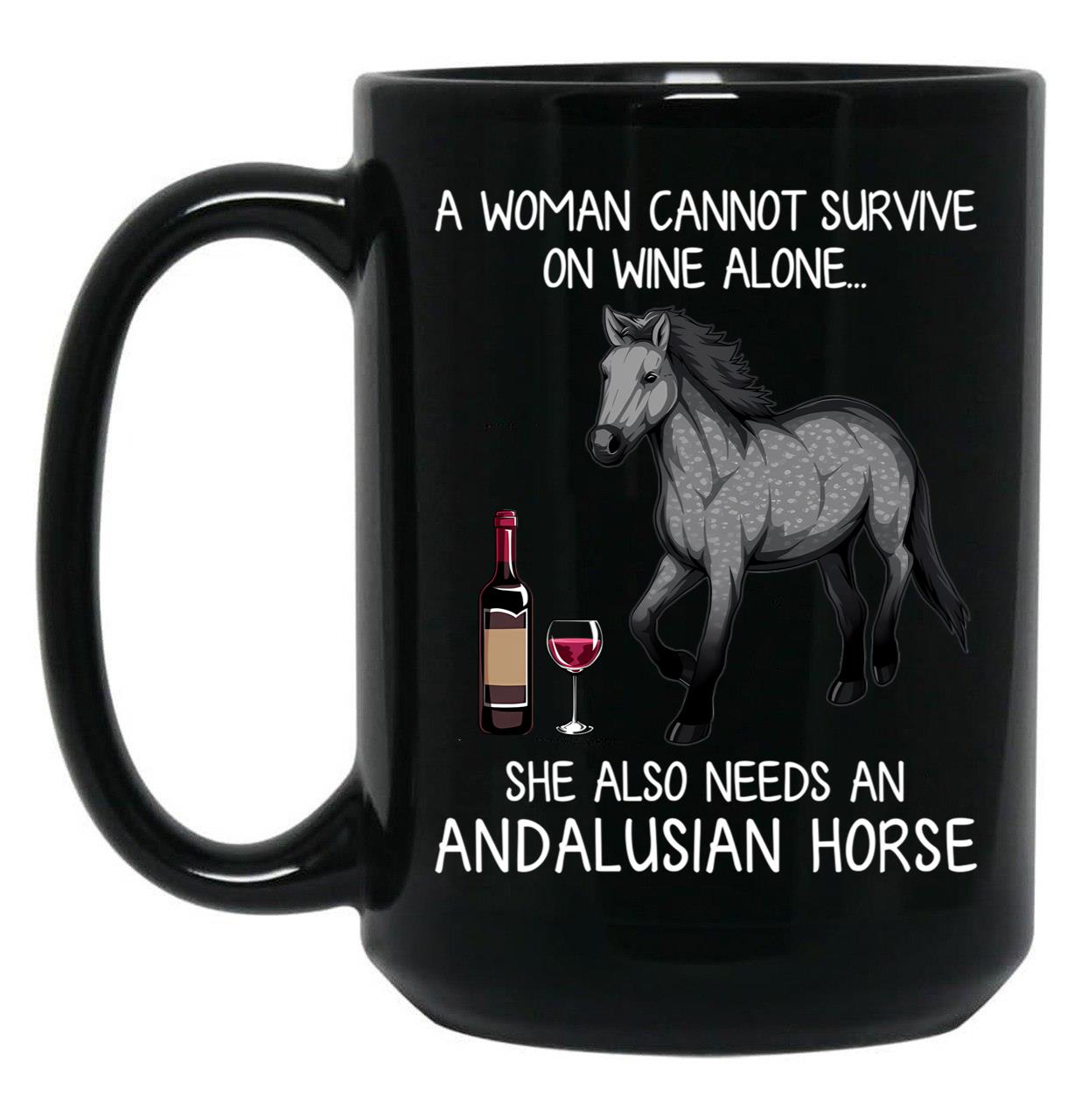 Andalusian Horse And Wine Funny Horse Black Coffee Mug, Gift Coffee Mug