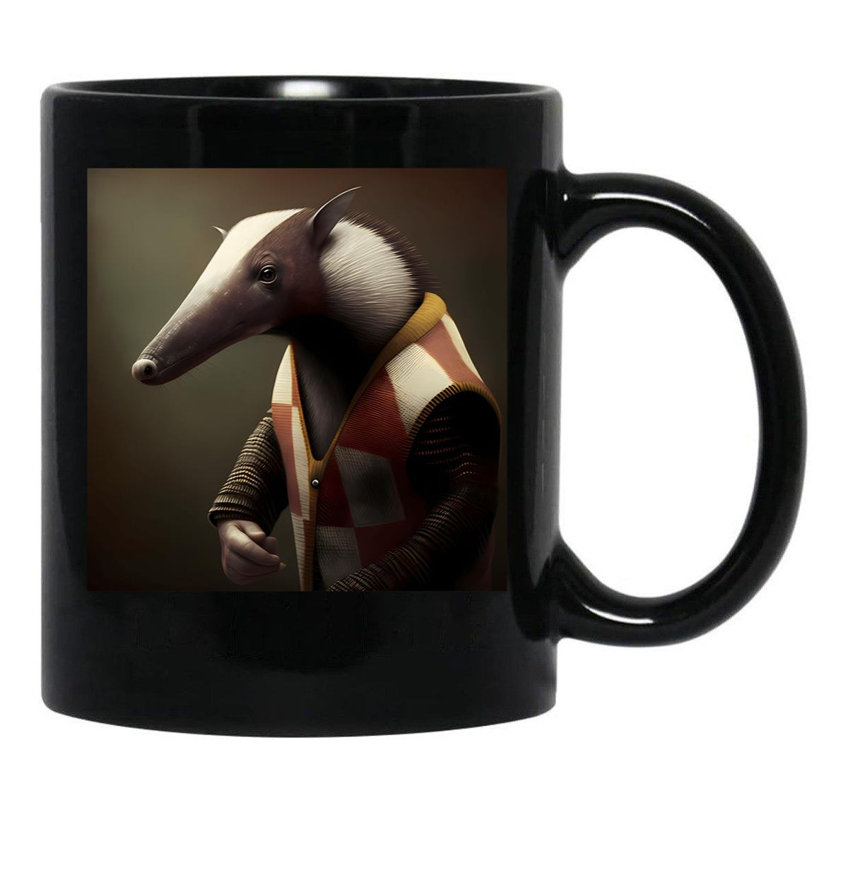 Anteater In A Sweater - Animal Art Black Coffee Mug, Gift Coffee Mug - Black