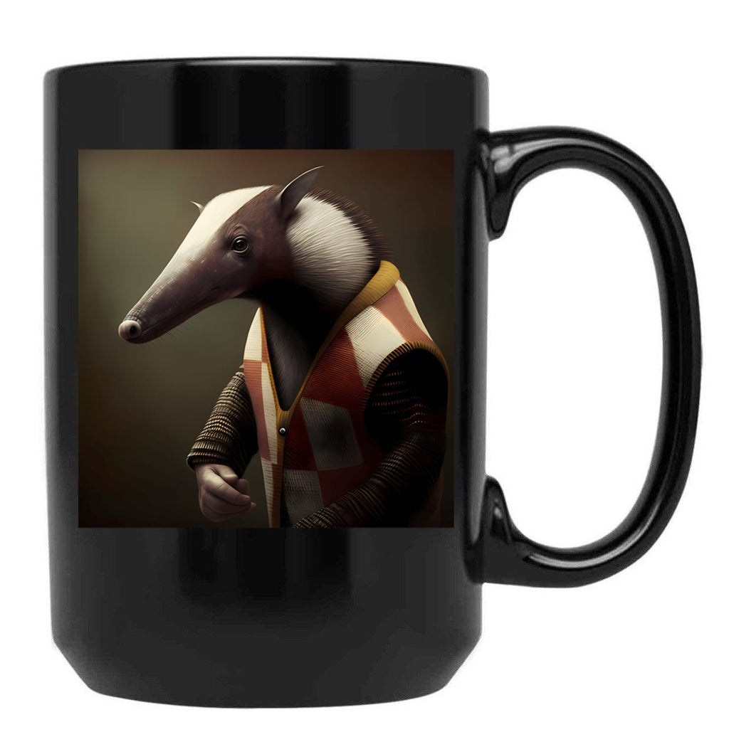 Anteater In A Sweater - Animal Art Black Coffee Mug, Gift Coffee Mug