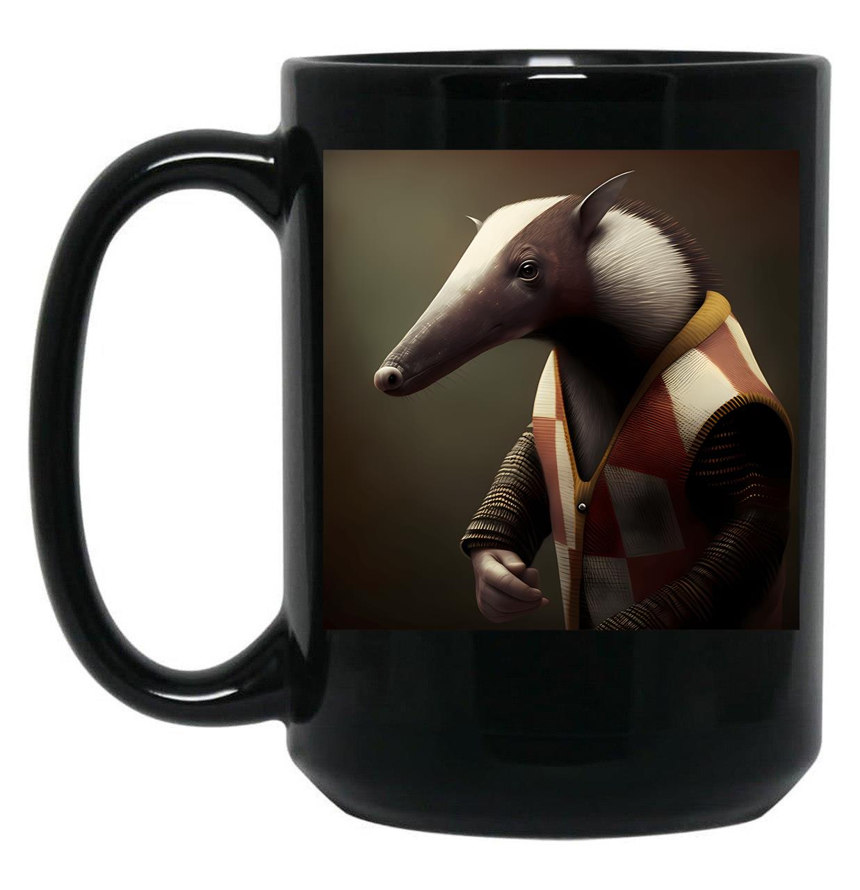 Anteater In A Sweater - Animal Art Black Coffee Mug, Gift Coffee Mug