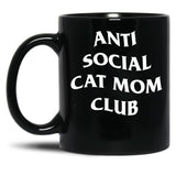 Anti Social Cat Mom Club Black Coffee Mug, Gift Coffee Mug - Black