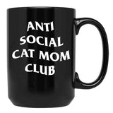 Anti Social Cat Mom Club Black Coffee Mug, Gift Coffee Mug